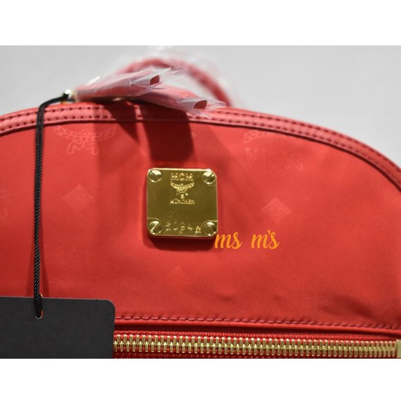 NWT MCM Large RED Nylon Logo Backpack - Picture 2 of 8